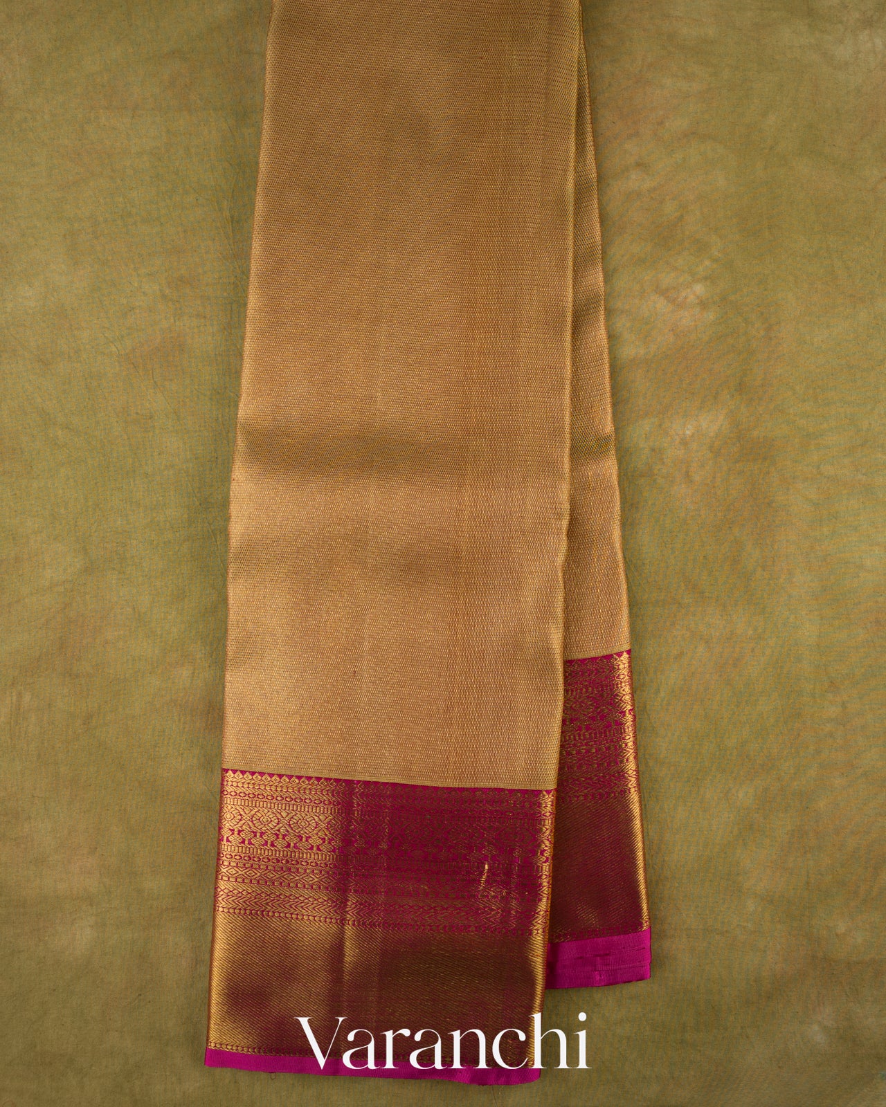 Golden Beige Vaira Oosi Pure Kanchipuram Silk Handloom Saree