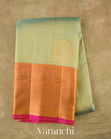 Sea Green Vaira Oosi Pure Kanchipuram Silk Handloom Saree