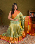 Sea Green Vaira Oosi Pure Kanchipuram Silk Handloom Saree