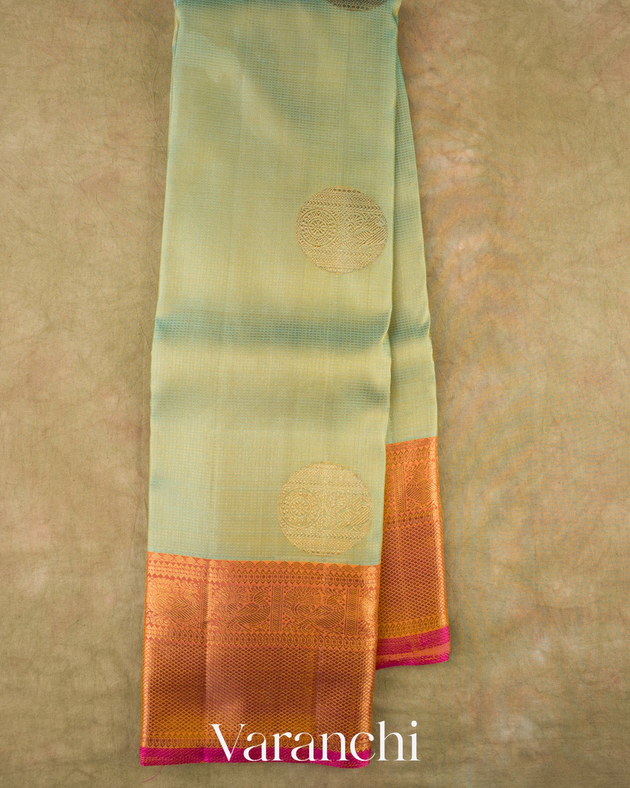 Sea Green Vaira Oosi Pure Kanchipuram Silk Handloom Saree