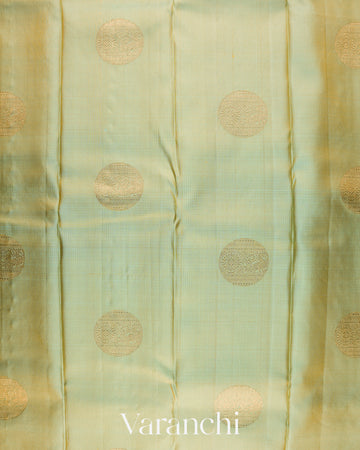 Sea Green Vaira Oosi Pure Kanchipuram Silk Handloom Saree