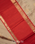 Biege Grey Pure Kanchipuram Silk Handloom Saree