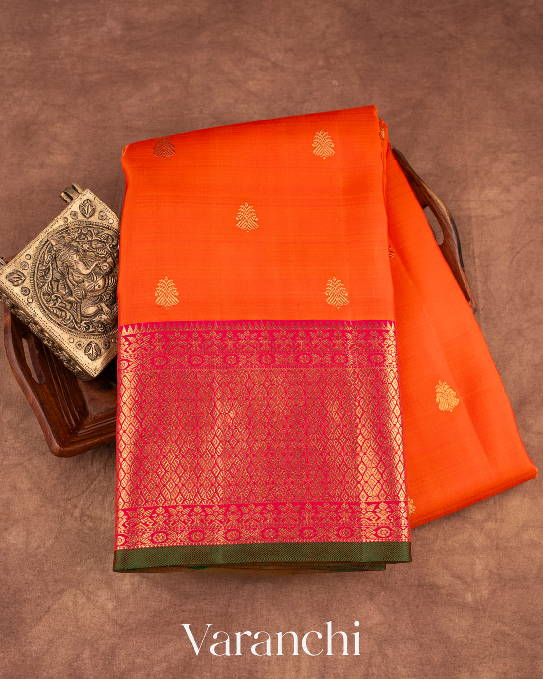 Deep Orange Pure Kanchipuram Silk Handloom Saree