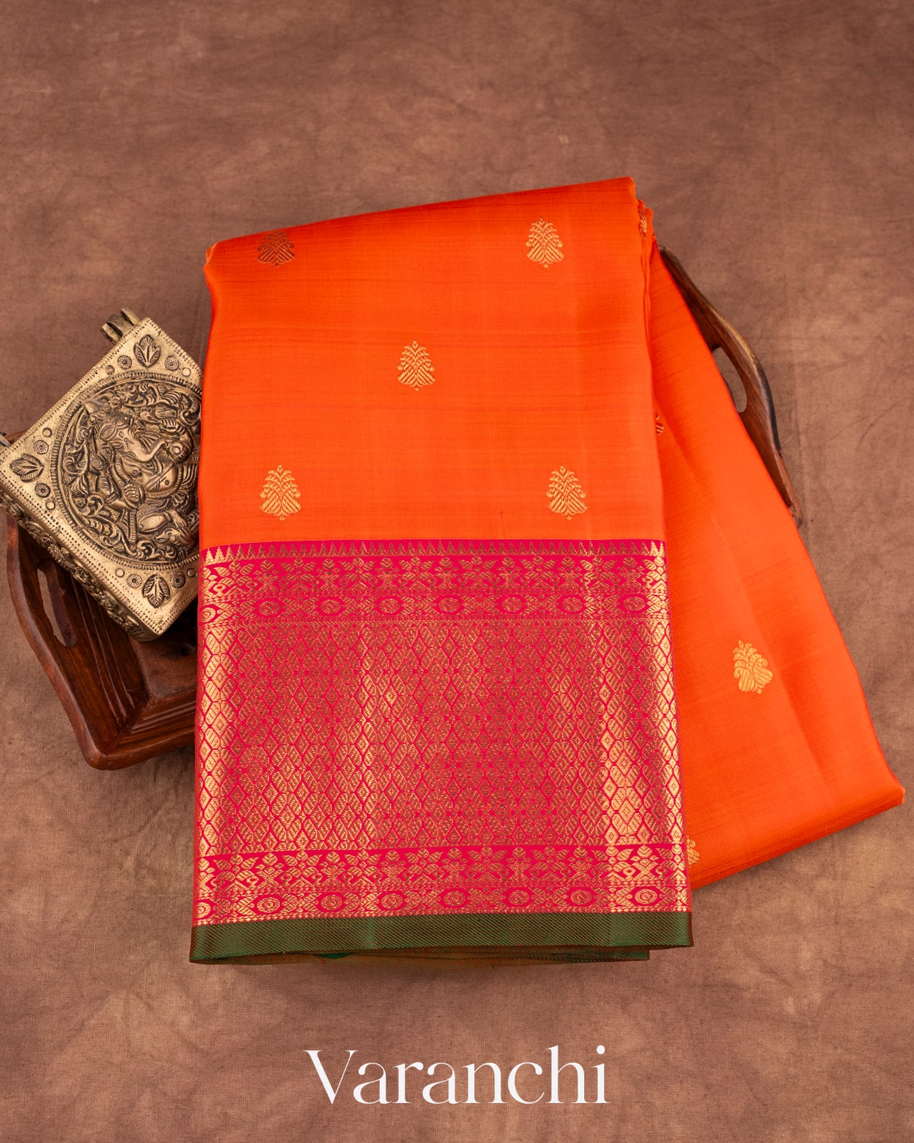 Deep Orange Pure Kanchipuram Silk Handloom Saree