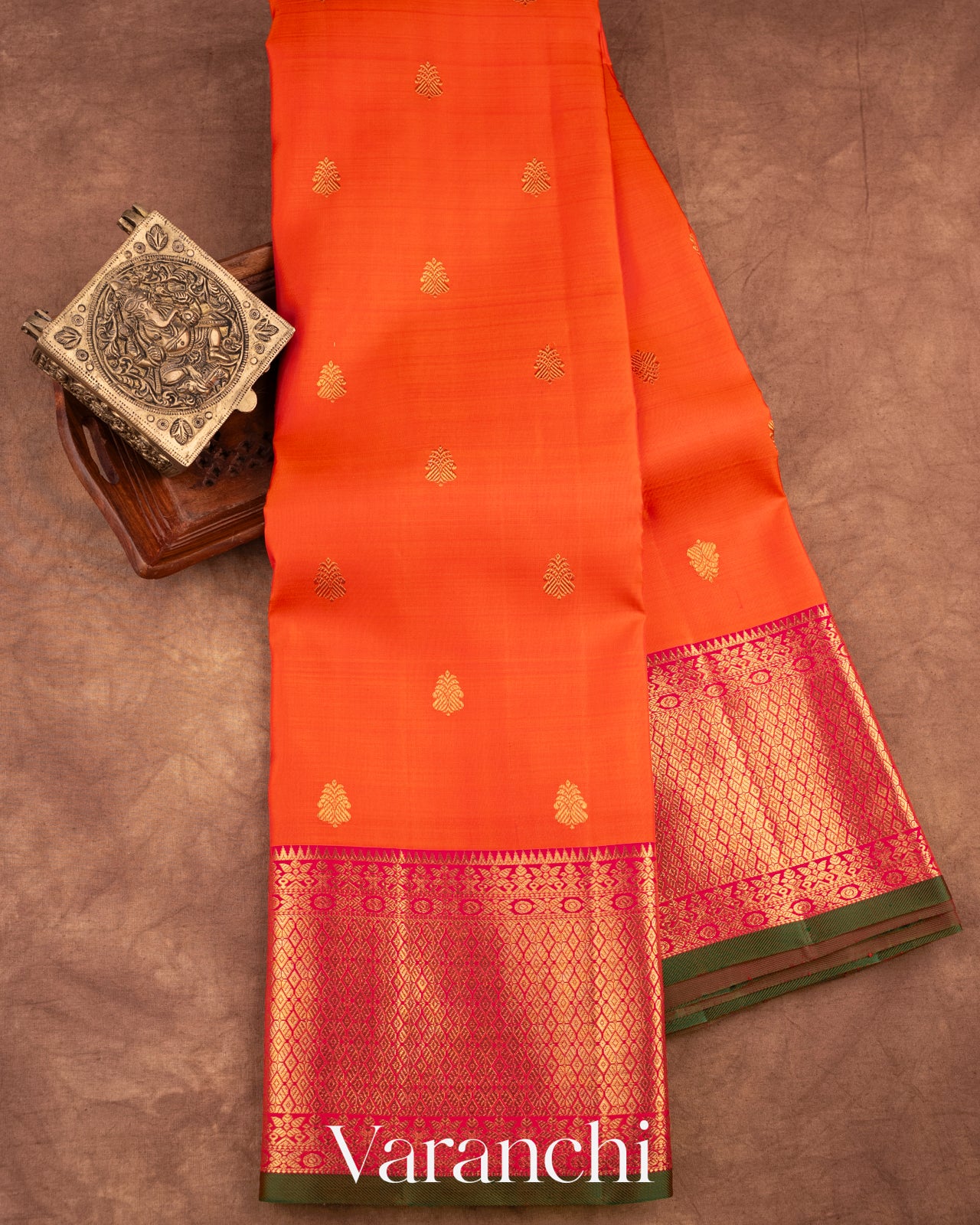 Deep Orange Pure Kanchipuram Silk Handloom Saree
