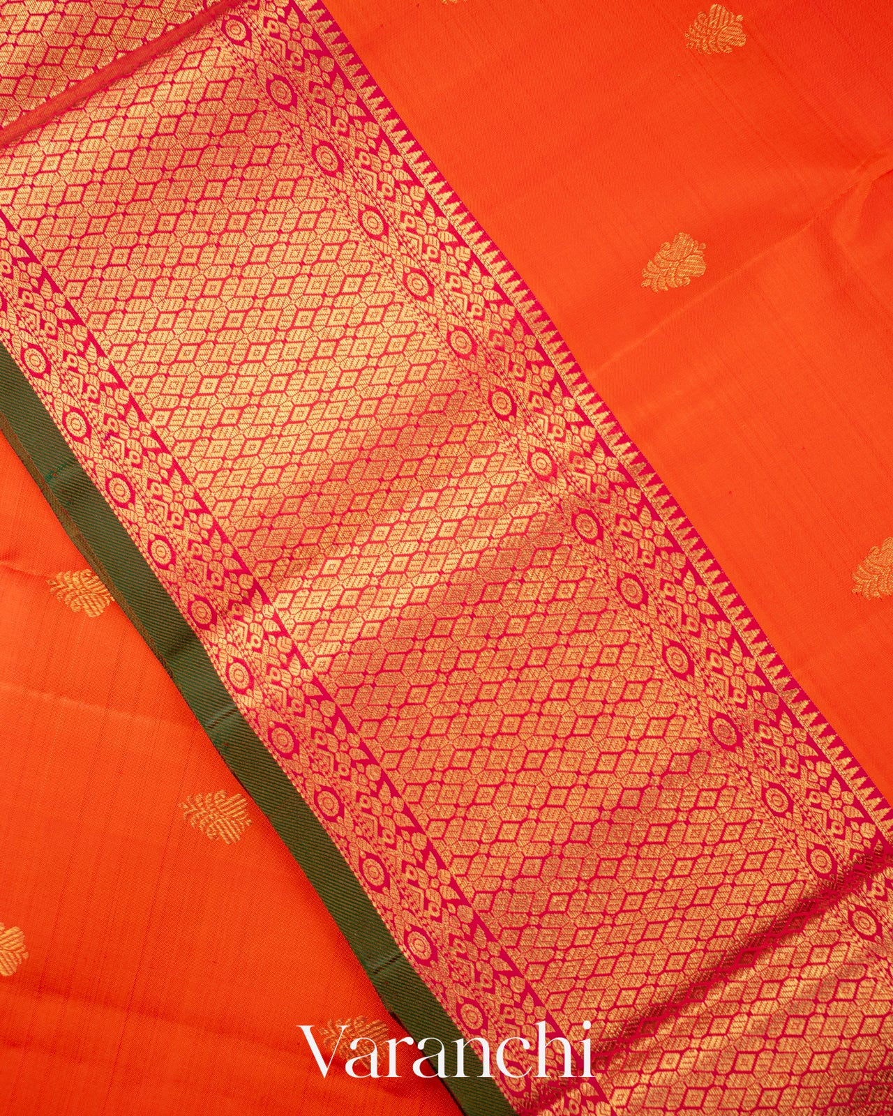 Deep Orange Pure Kanchipuram Silk Handloom Saree