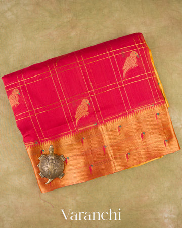 Crimson Red Pure Kanchipuram Silk Cotton Handloom Saree
