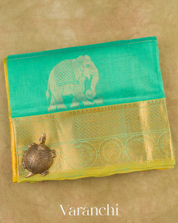 Sea Green Pure Kanchipuram Silk Cotton Handloom Saree