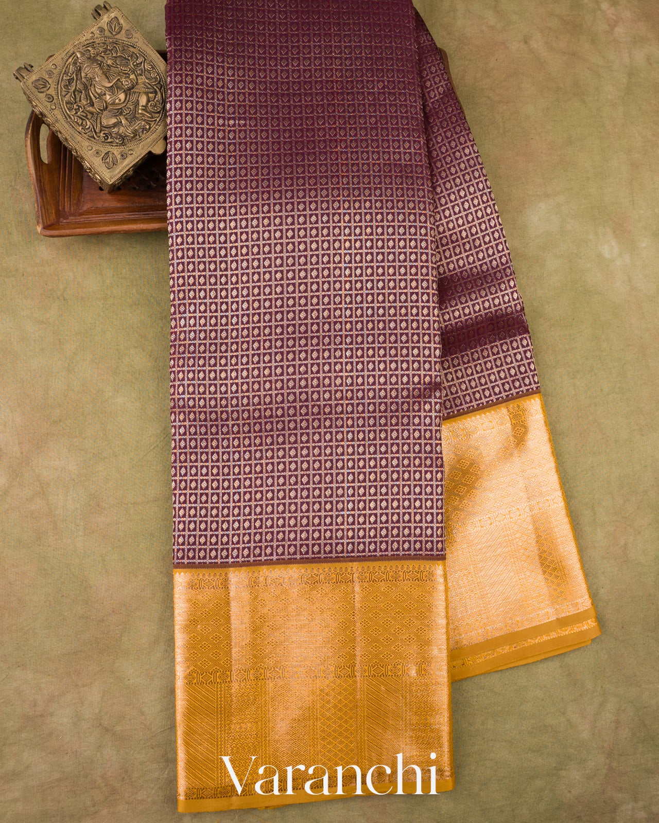 Wine Plum Heavy Brocade Pure Kanchipuram Silk Saree