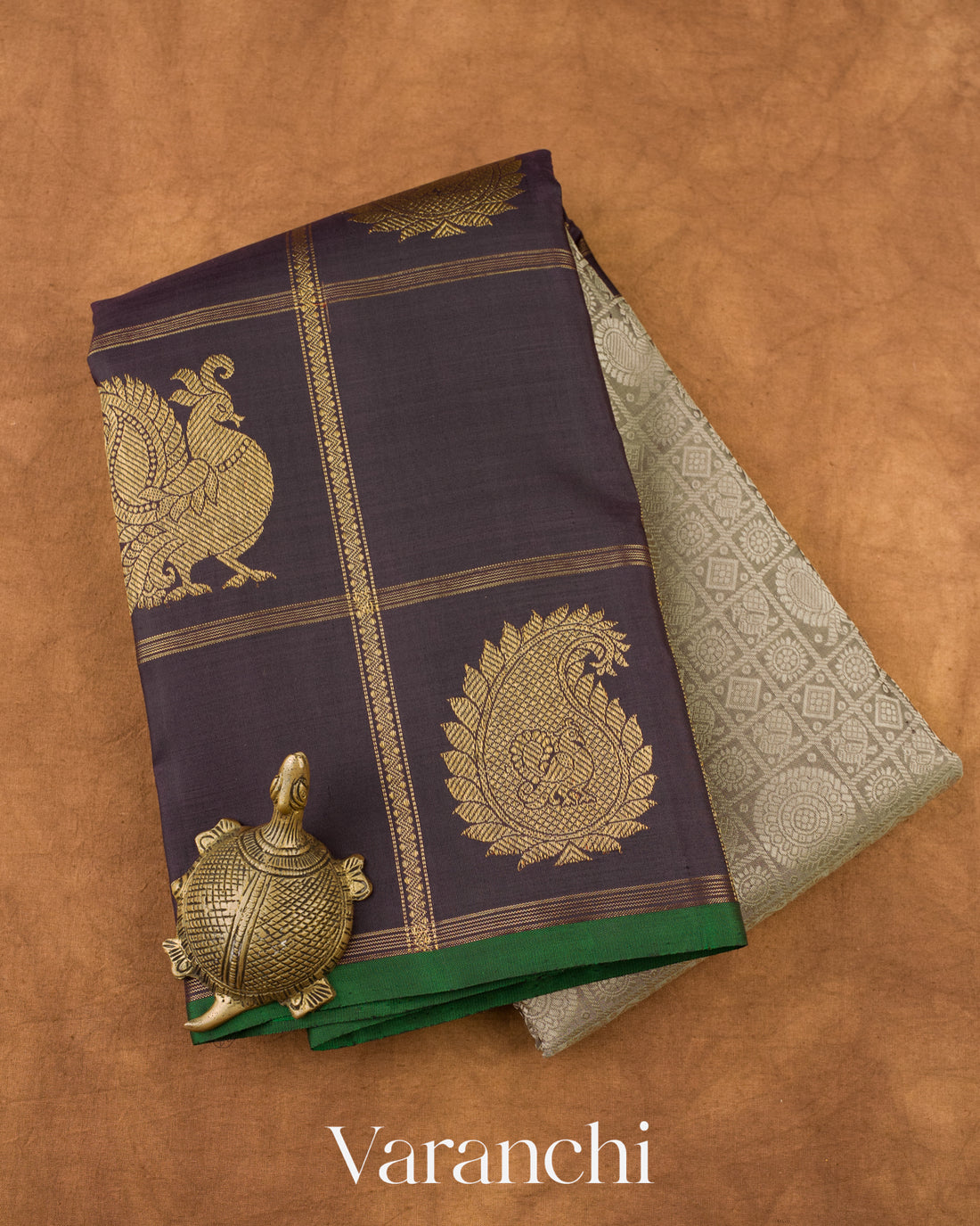 Taupe Grey Heavy Brocade Pure Kanchipuram Silk Saree