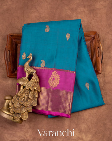 Ink Blue Pure Kanchipuram Silk Handloom Saree