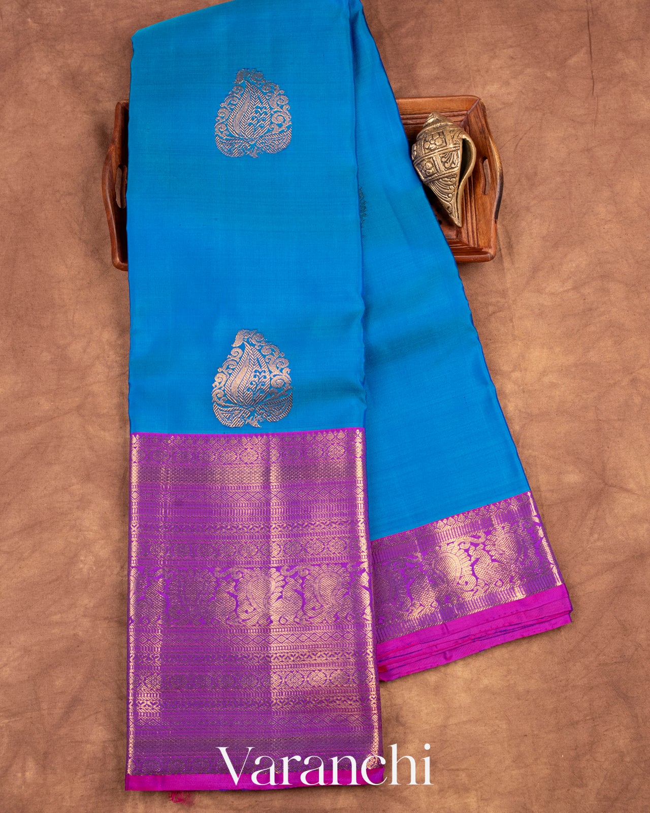 Ink Blue Pure Kanchipuram Silk Handloom Saree