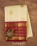 Soft Ivory Yellow Pure Kanchipuram Silk Handloom Saree