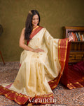 Soft Ivory Yellow Pure Kanchipuram Silk Handloom Saree