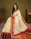 Soft Ivory Yellow Pure Kanchipuram Silk Handloom Saree