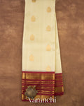 Soft Ivory Yellow Pure Kanchipuram Silk Handloom Saree