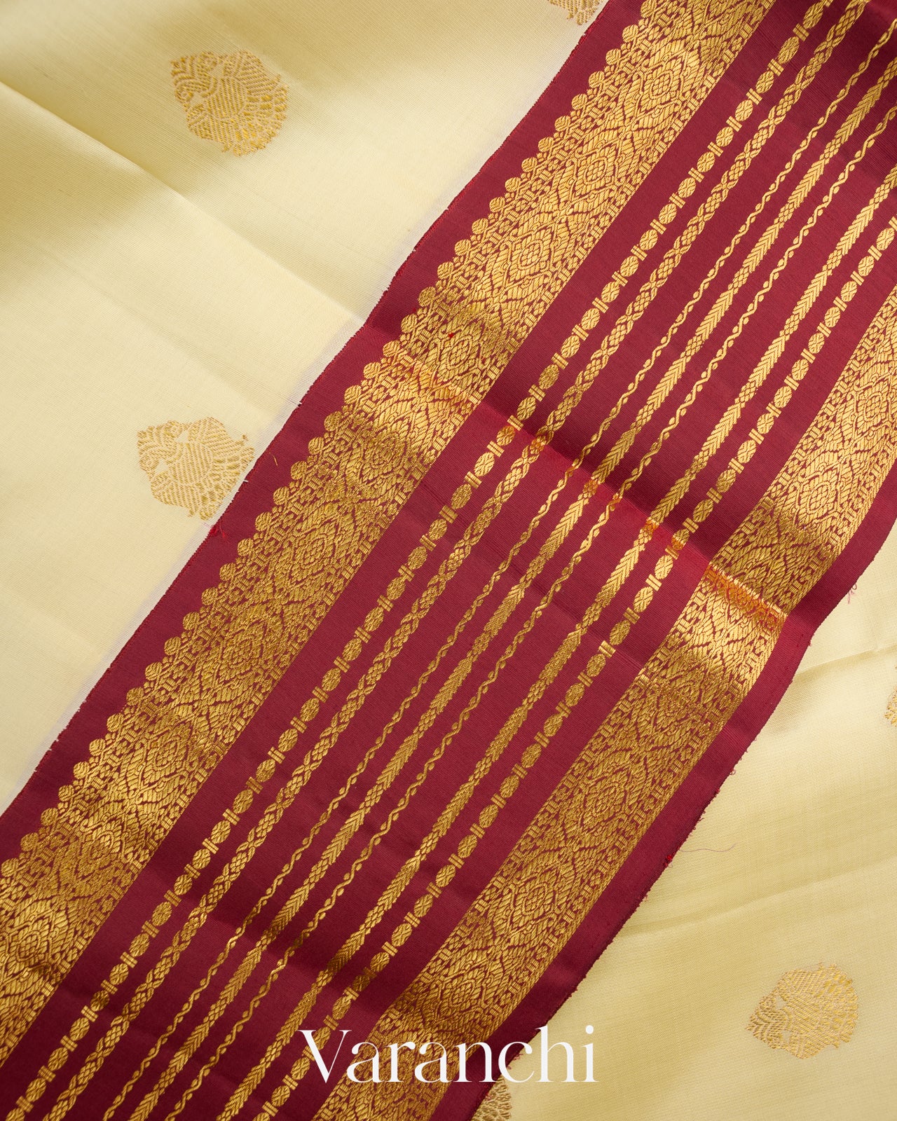 Soft Ivory Yellow Pure Kanchipuram Silk Handloom Saree