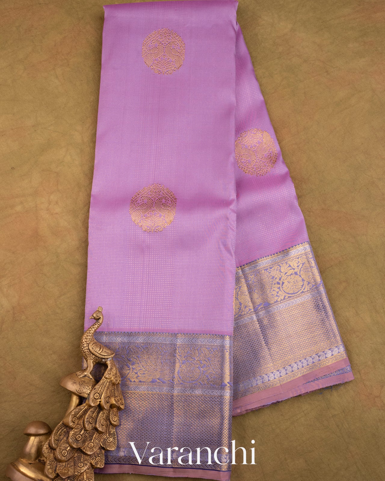 Lavender Vaira Oosi Pure Kanchipuram Silk Handloom Saree