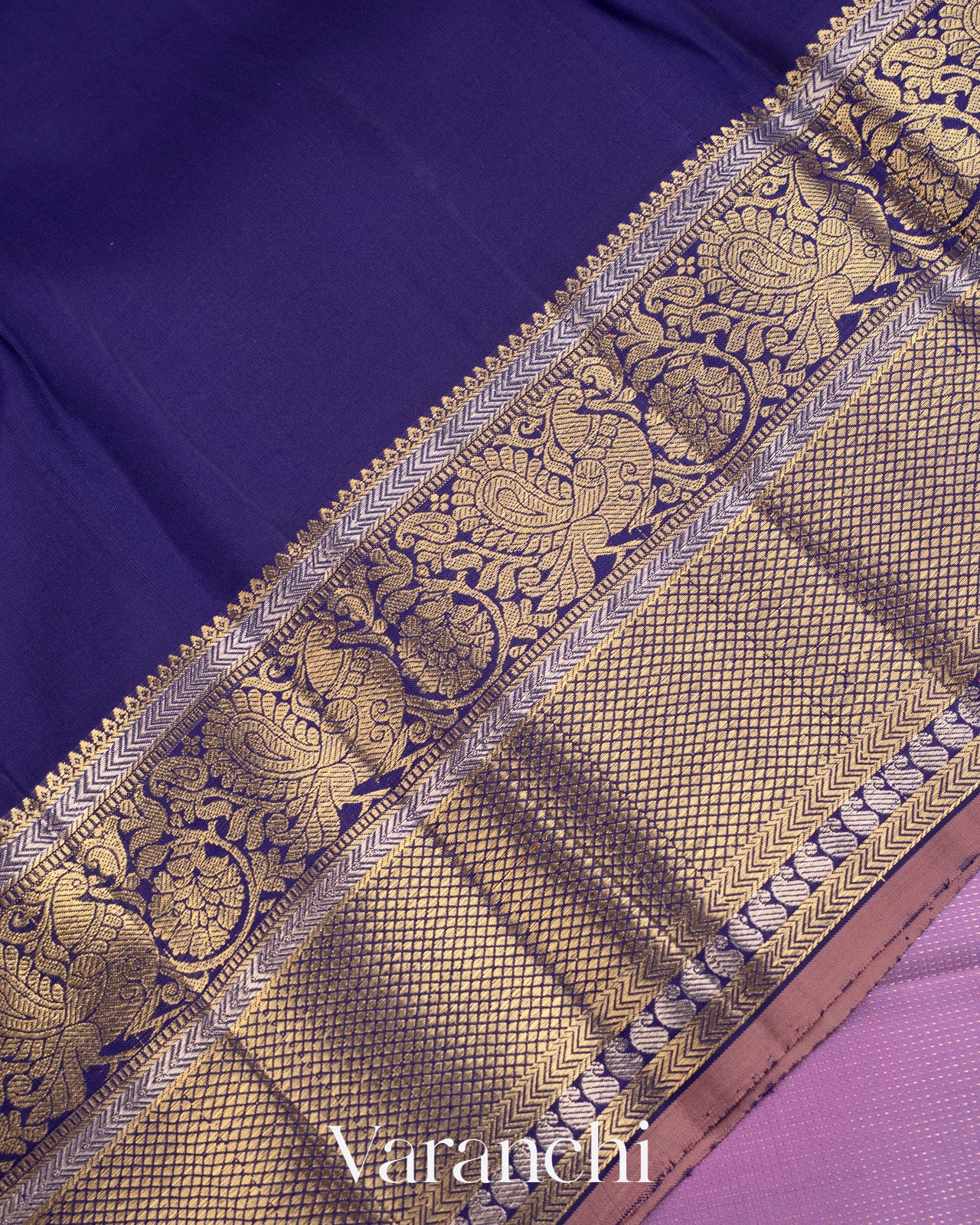 Lavender Vaira Oosi Pure Kanchipuram Silk Handloom Saree