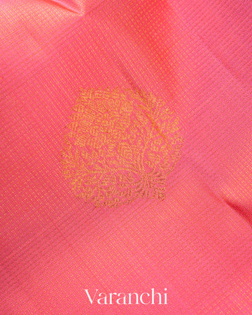 Flamingo Pink Vaira Oosi Pure Kanchipuram Silk Handloom Saree