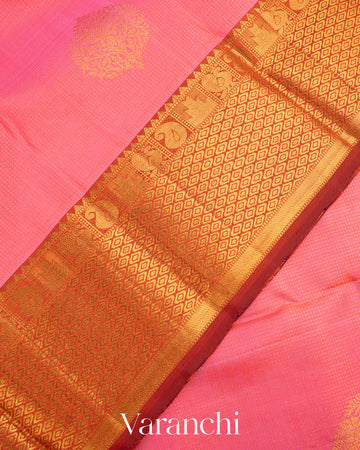 Flamingo Pink Vaira Oosi Pure Kanchipuram Silk Handloom Saree