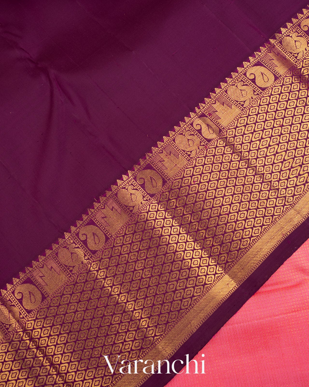 Flamingo Pink Vaira Oosi Pure Kanchipuram Silk Handloom Saree