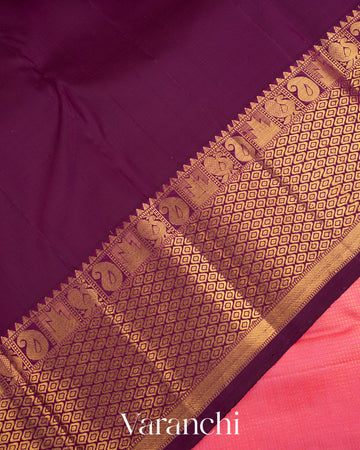Flamingo Pink Vaira Oosi Pure Kanchipuram Silk Handloom Saree