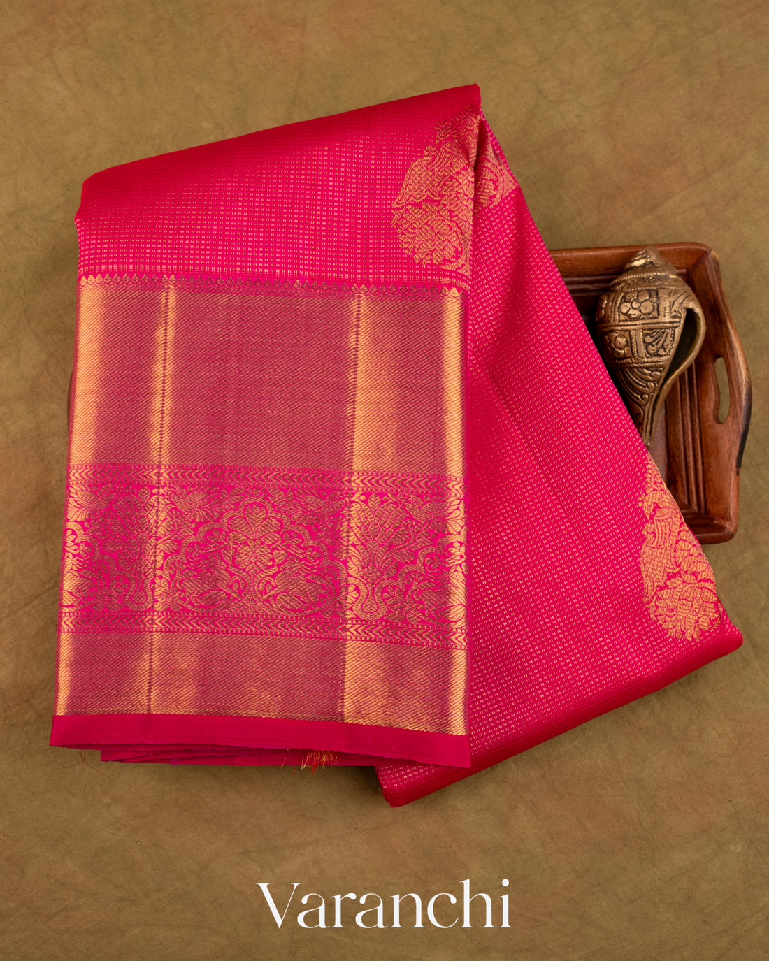 Reddish Pink Vaira Oosi Pure Kanchipuram Silk Handloom Saree