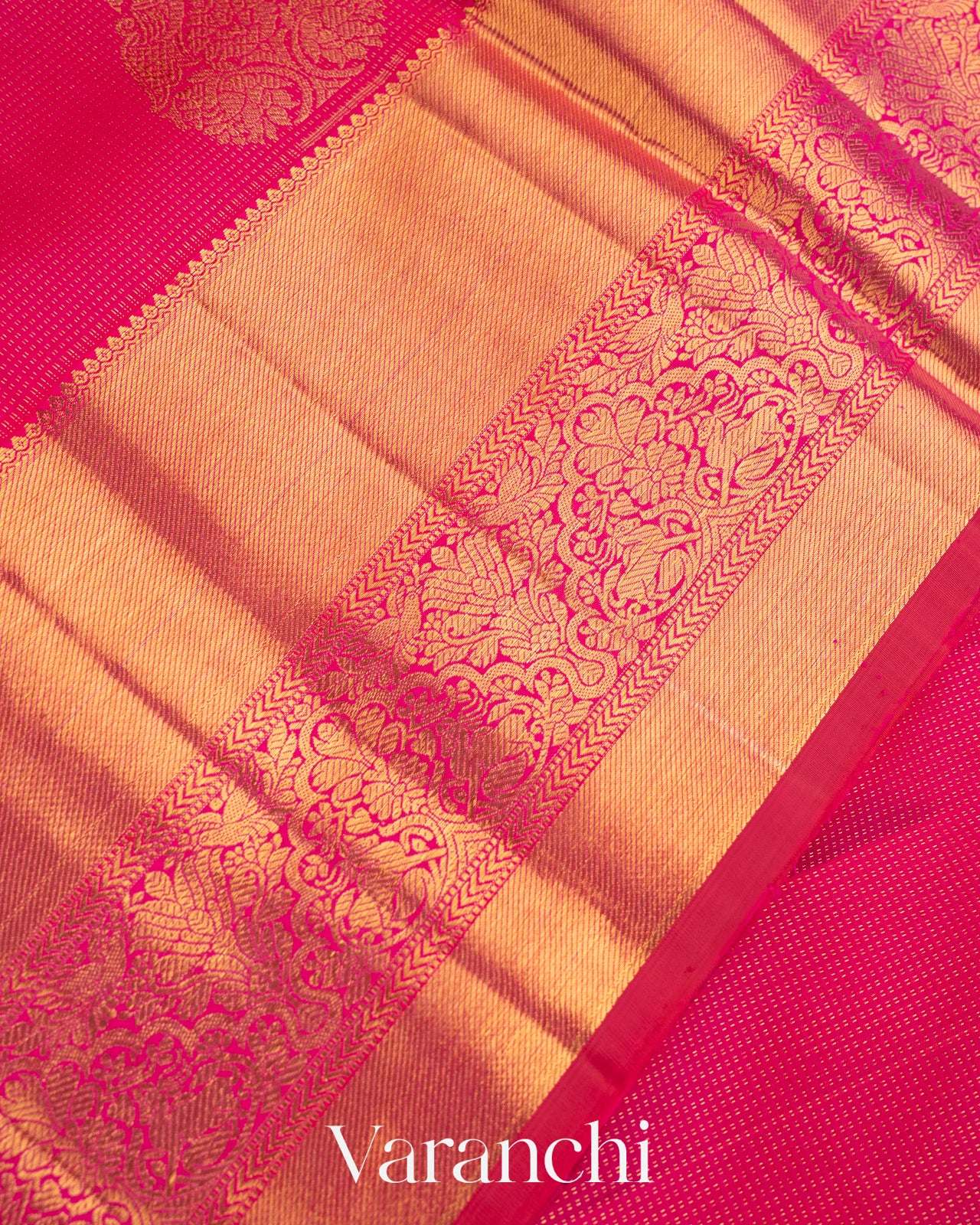 Reddish Pink Vaira Oosi Pure Kanchipuram Silk Handloom Saree