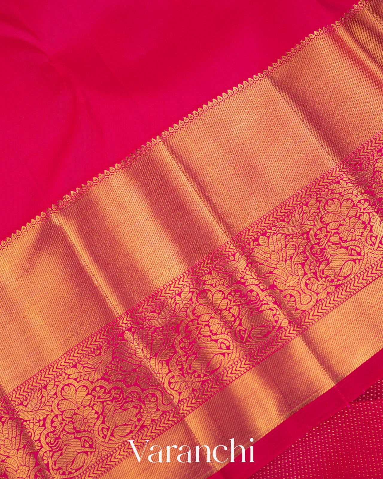 Reddish Pink Vaira Oosi Pure Kanchipuram Silk Handloom Saree
