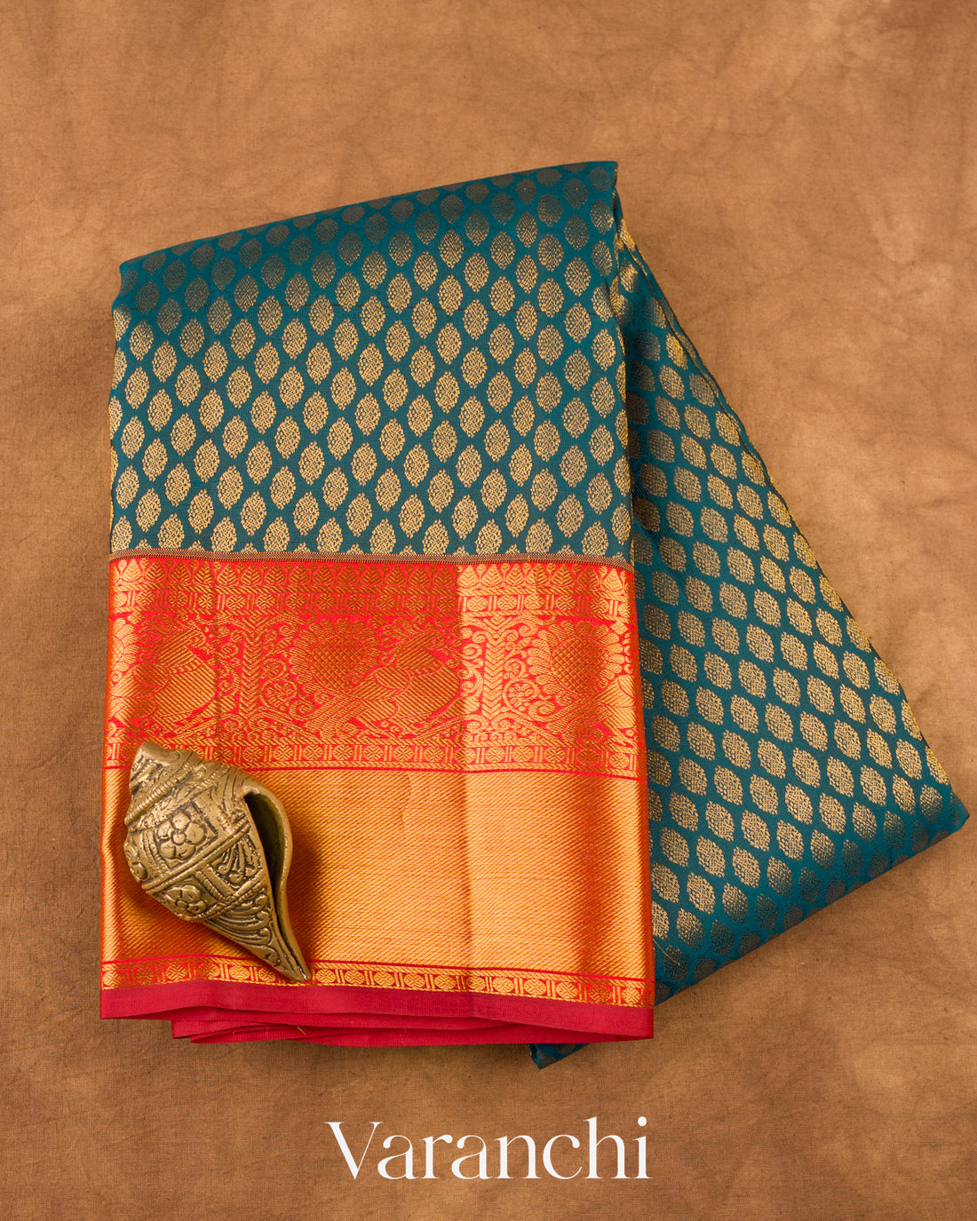 Deep Teal Blue Heavy Brocade Pure Kanchipuram Silk Saree 