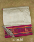 Muted Sage Green Pure Kanchipuram Silk Cotton Handloom Saree