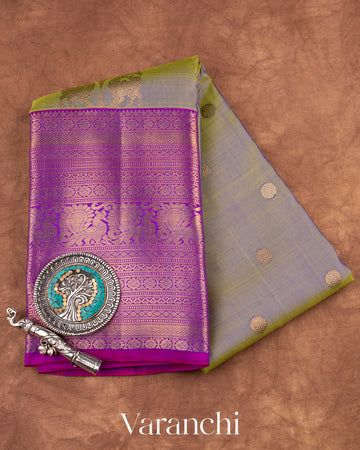 Olive Green Dual Tone Pure Kanchipuram Silk Handloom Saree
