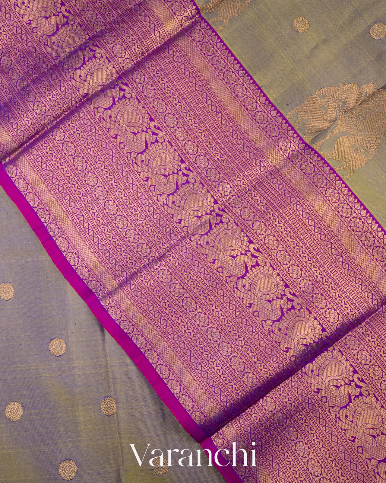 Olive Green Dual Tone Pure Kanchipuram Silk Handloom Saree
