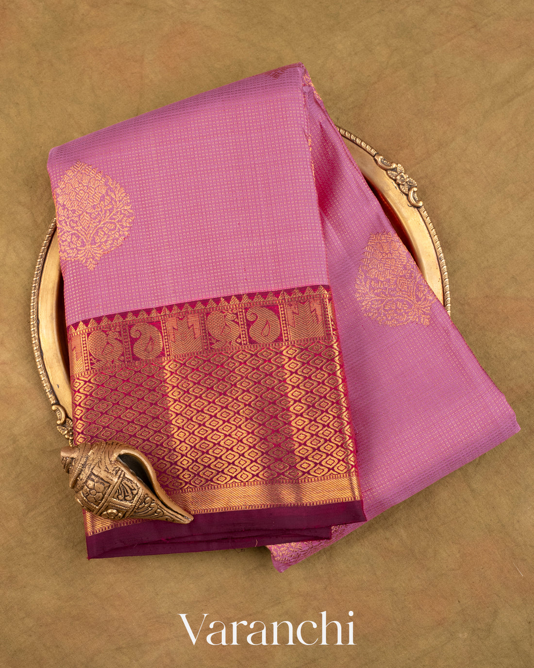 Mauve Pink Vaira Oosi Pure Kanchipuram Silk Handloom Saree