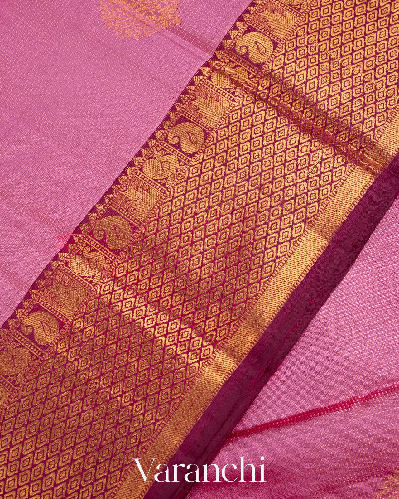 Mauve Pink Vaira Oosi Pure Kanchipuram Silk Handloom Saree