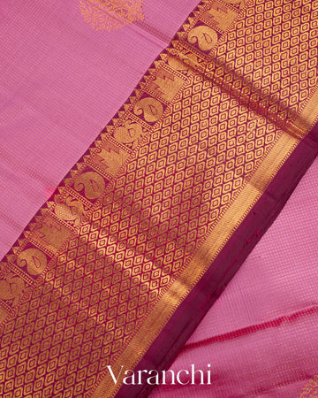 Mauve Pink Vaira Oosi Pure Kanchipuram Silk Handloom Saree