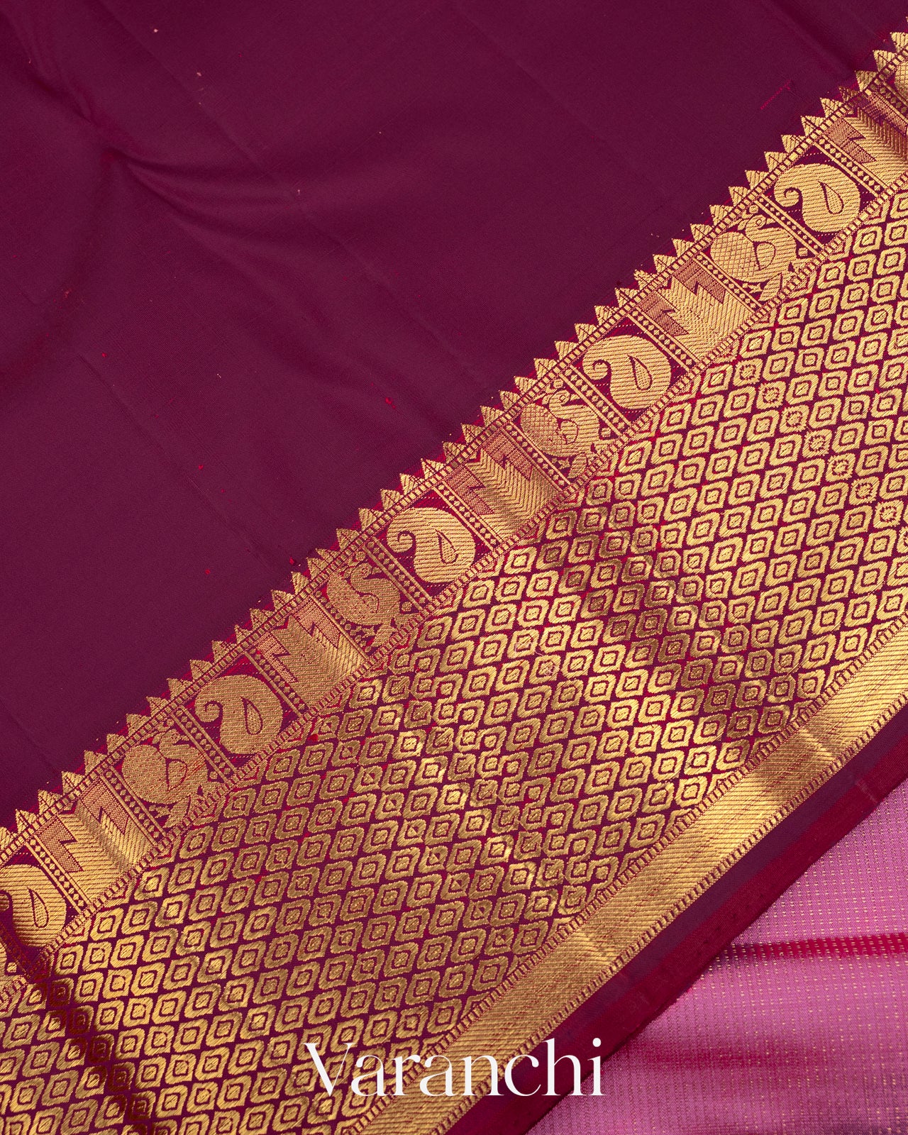Mauve Pink Vaira Oosi Pure Kanchipuram Silk Handloom Saree