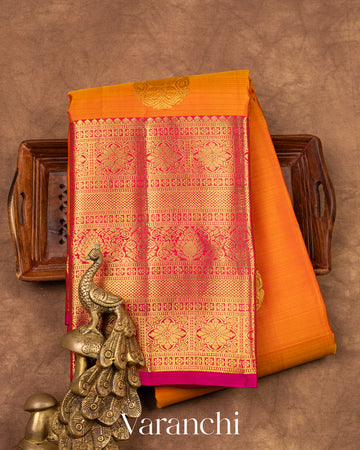 Orange Pure Kanchipuram Silk Handloom Saree