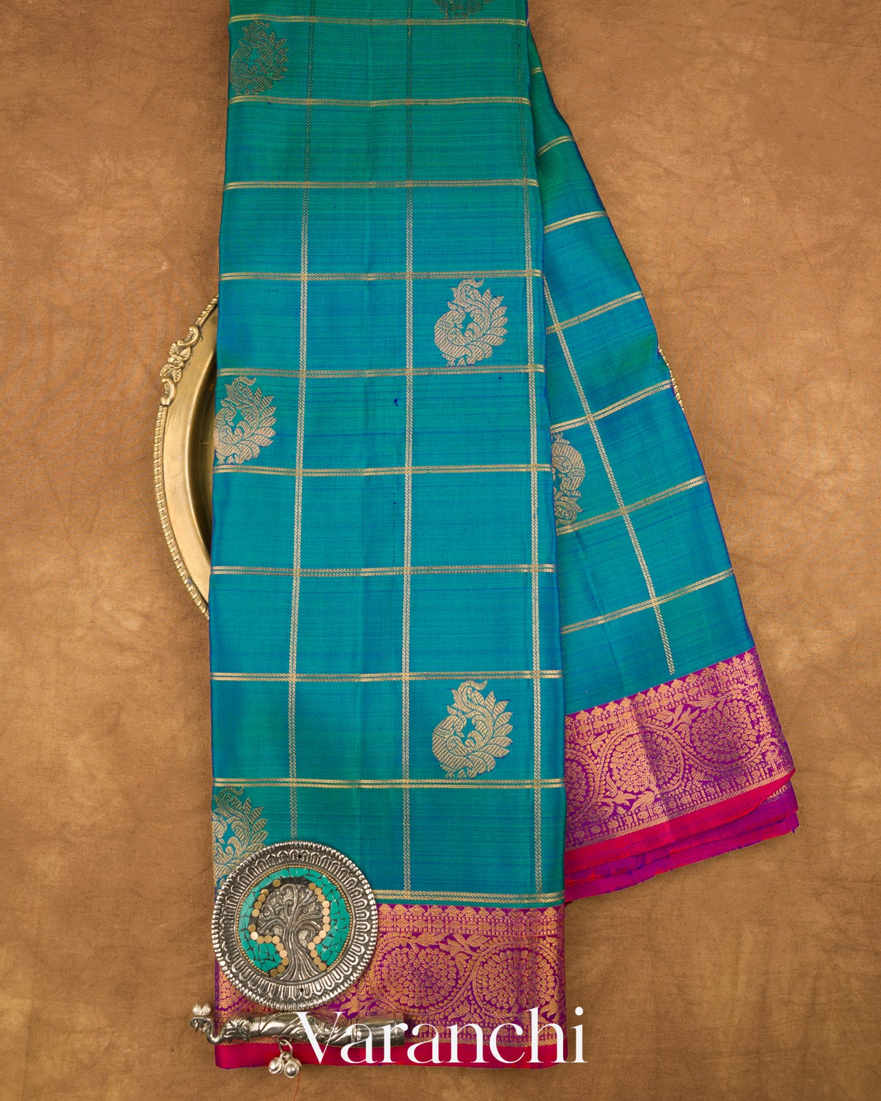 Peacock Blue Pure Kanchipuram Silk Handloom Saree