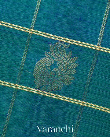 Peacock Blue Pure Kanchipuram Silk Handloom Saree