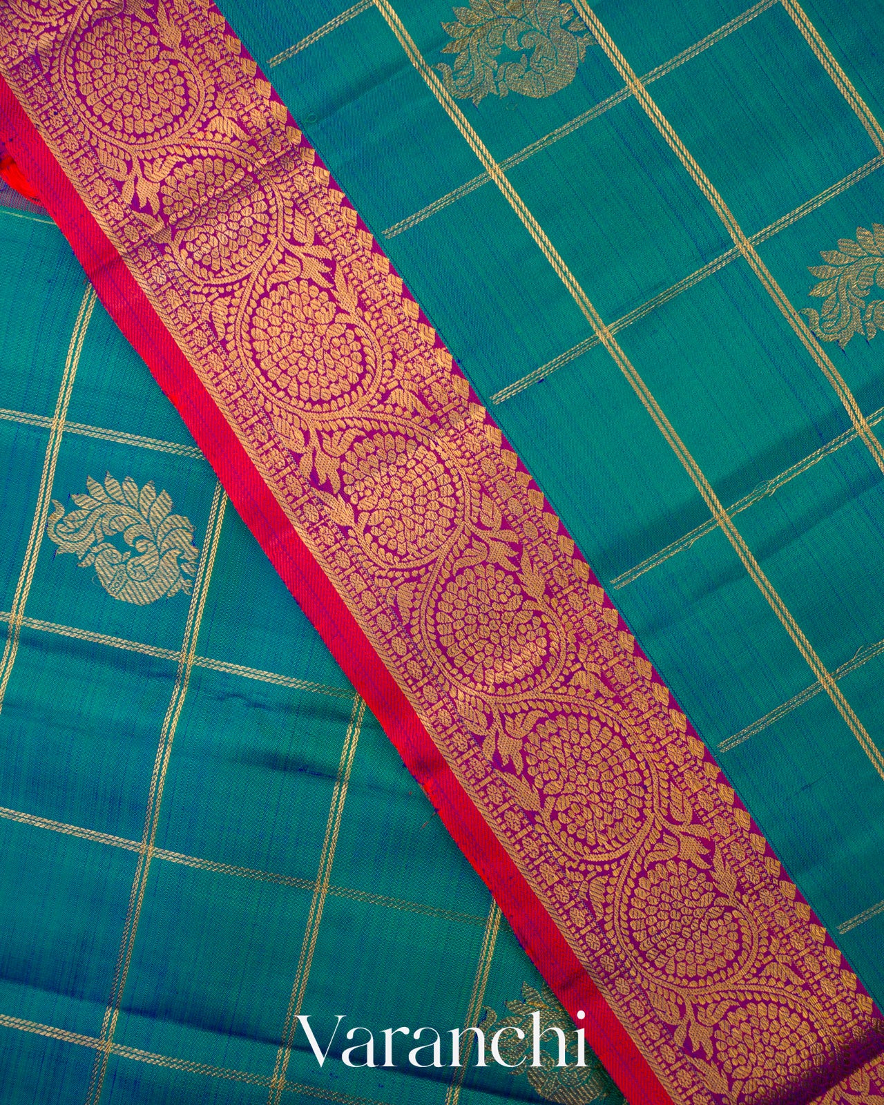 Peacock Blue Pure Kanchipuram Silk Handloom Saree