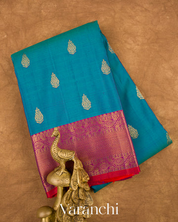 Peacock Green Pure Kanchipuram Silk Handloom Saree