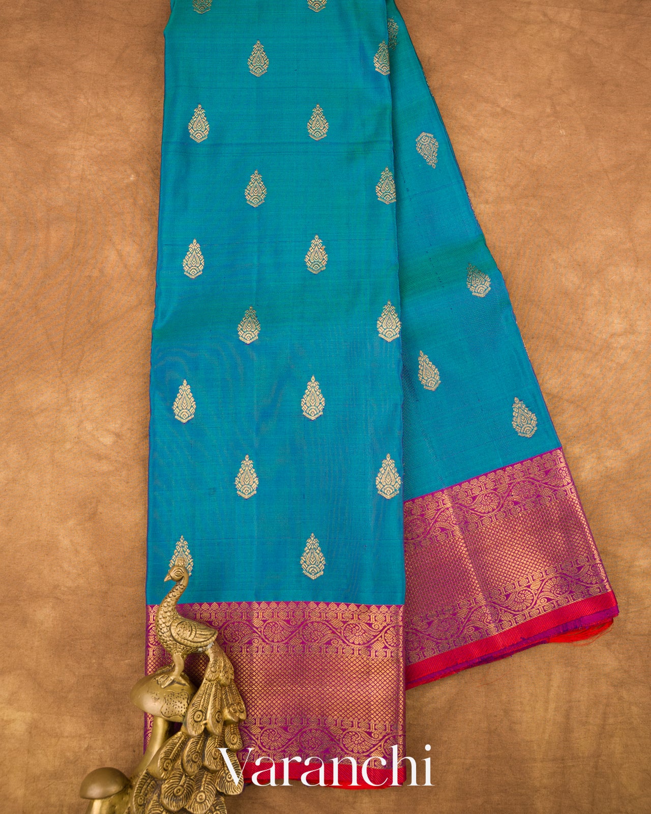 Peacock Green Pure Kanchipuram Silk Handloom Saree