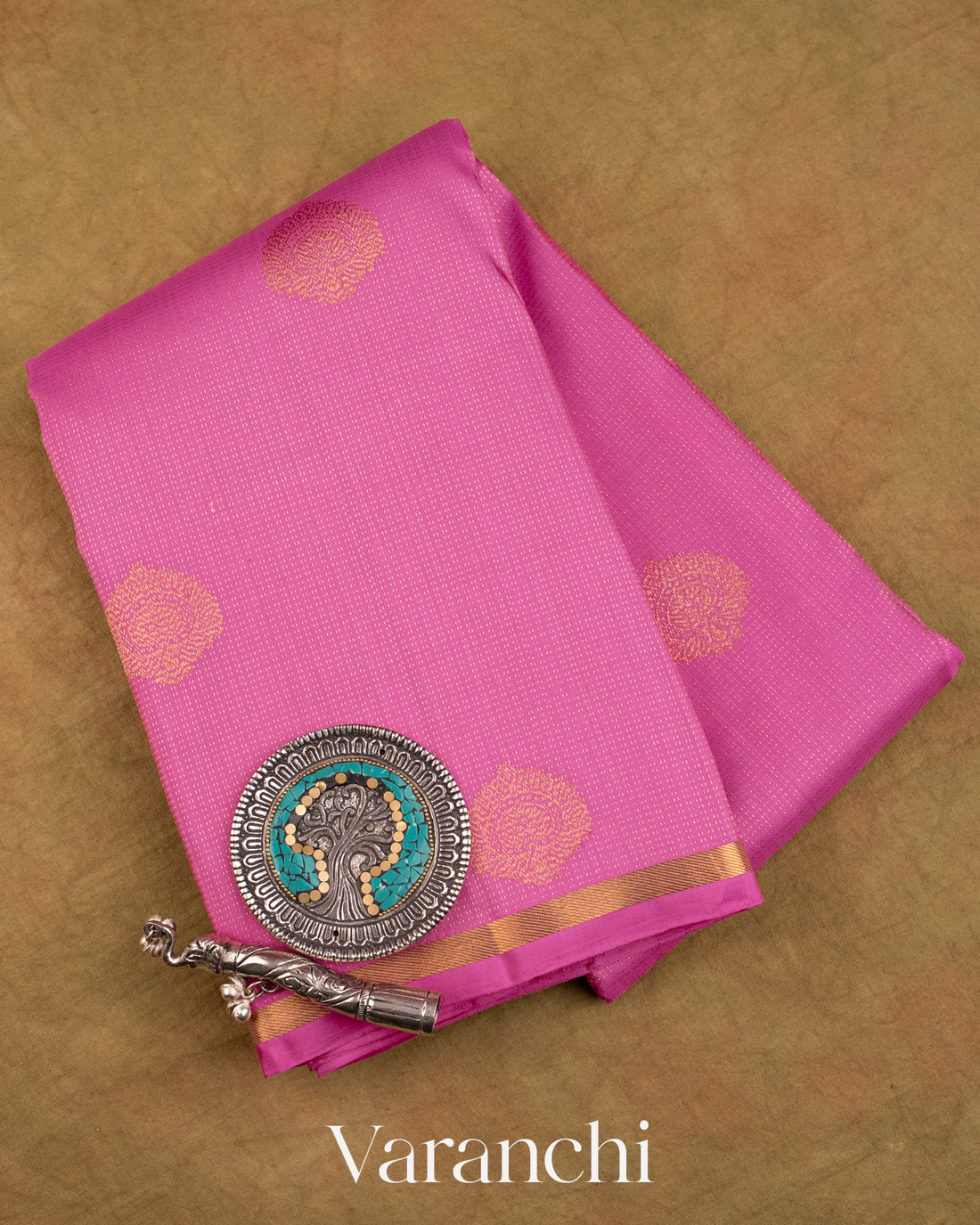 Mauve Pink Vaira Oosi Pure Kanchipuram Silk Handloom Saree