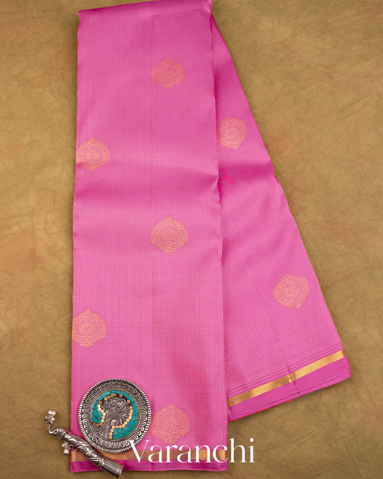 Mauve Pink Vaira Oosi Pure Kanchipuram Silk Handloom Saree