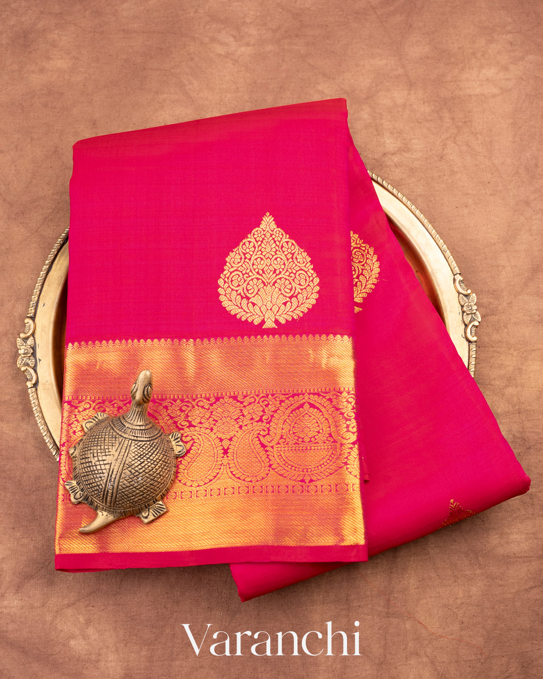 Redish Pink With Golden Zari Pure Kanchipuram Silk Saree
