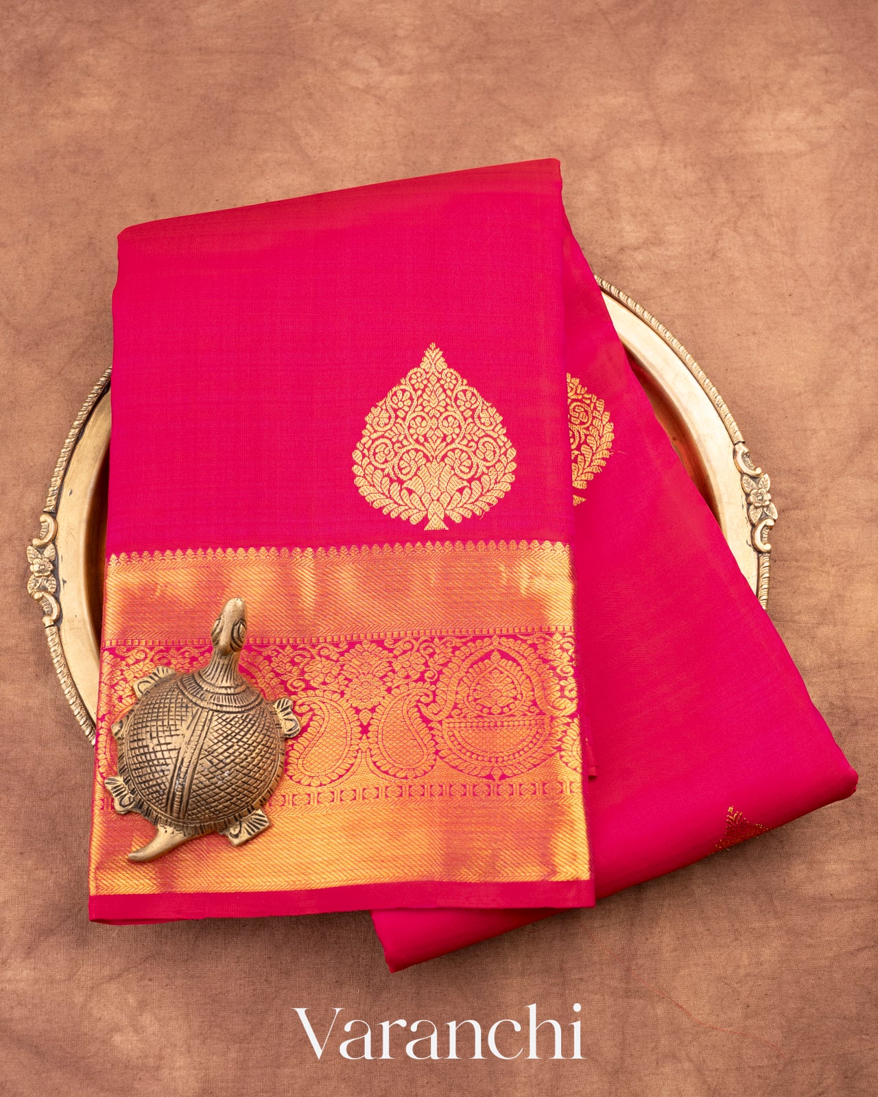 Redish Pink With Golden Zari Pure Kanchipuram Silk Saree