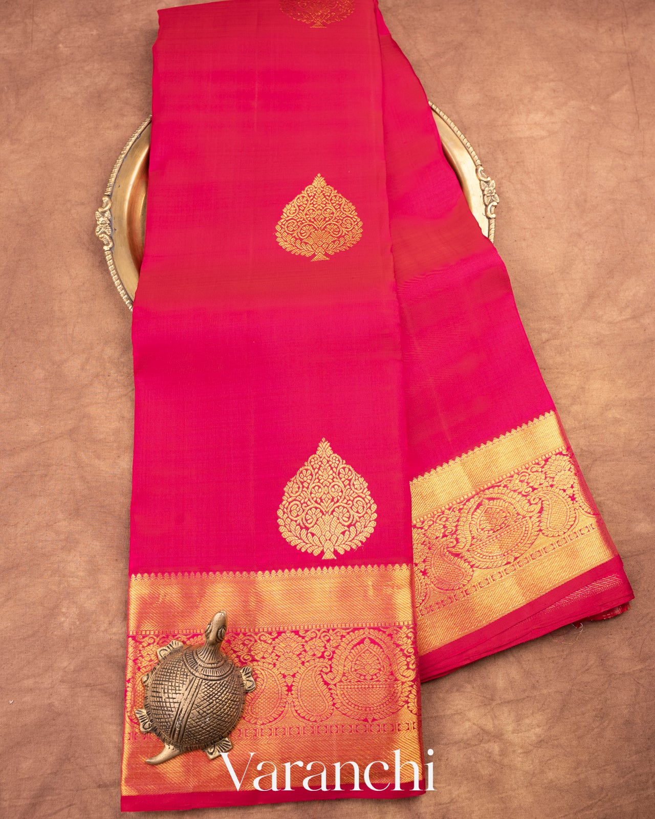 Redish Pink With Golden Zari Pure Kanchipuram Silk Saree