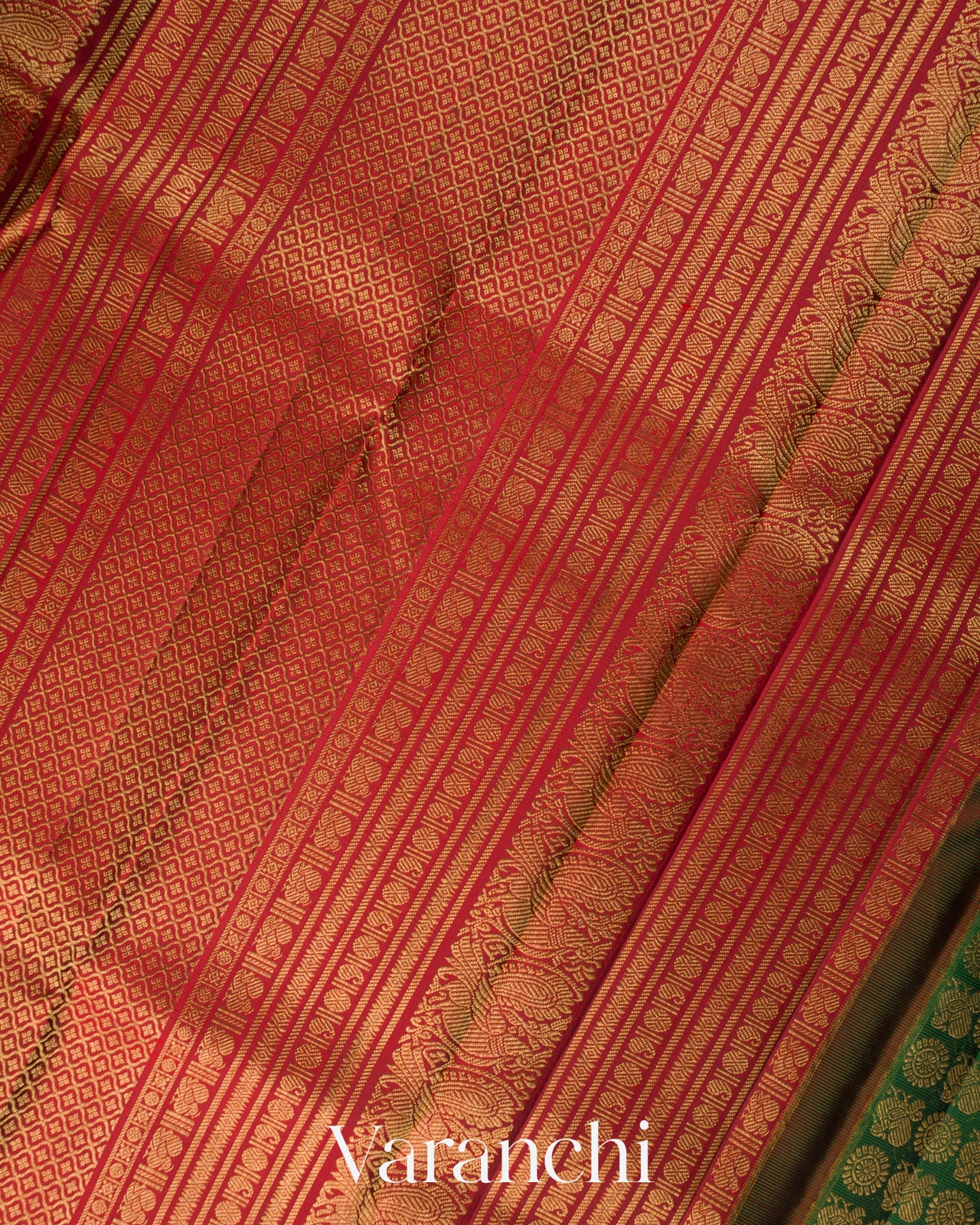 Forest Green  Heavy Broacde Pure Kanchipuram Silk Saree 